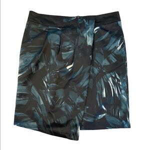 Sateen Black & Green Patterned Pleated High Waist Knee Length Skirt 40